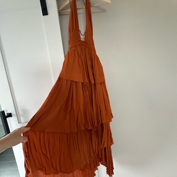RARE - Free People Drop Dead Beauty Orange Halter Maxi Dress - Picture 2 of 5
